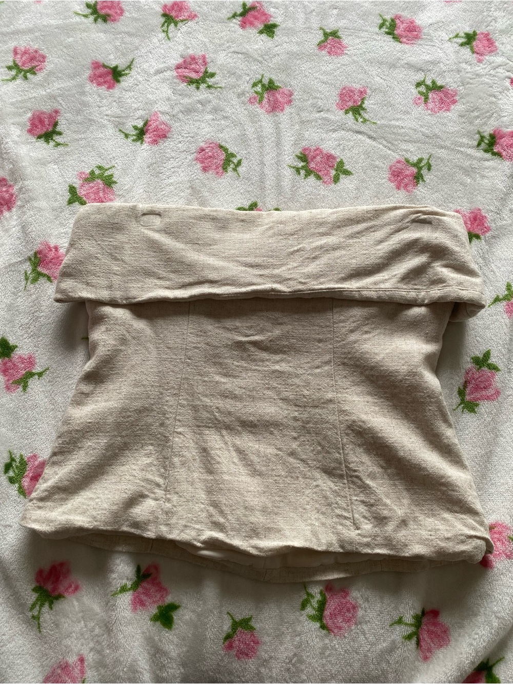 Missguided fold over beige strapless top